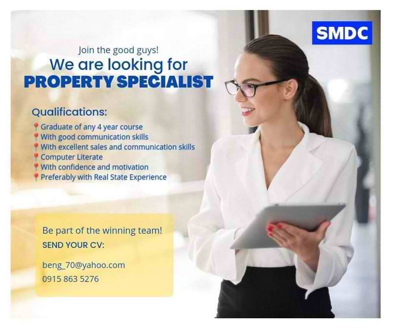 Urgent Looking For 8 PROPERTY SPECIALIST to Join Our SMDC