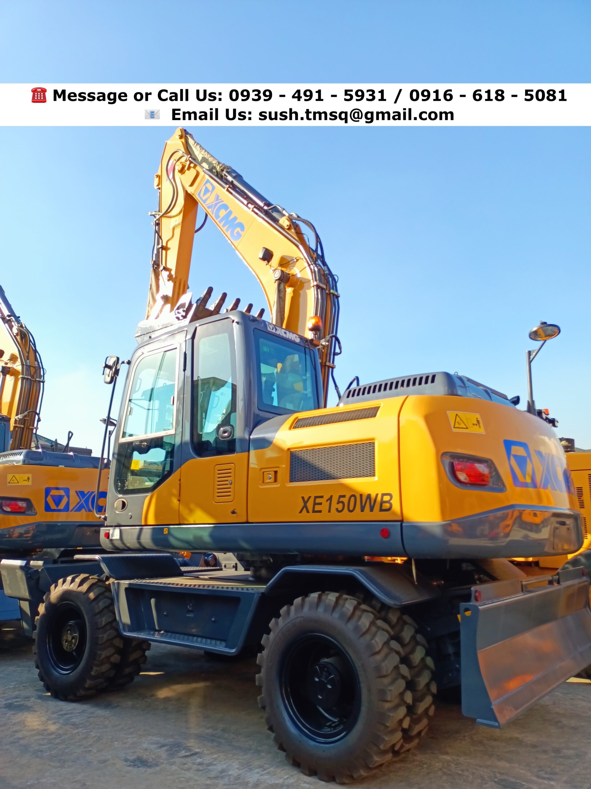 wheel type backhoe excavator with dozer 0.58cubic xcmg xe150wb