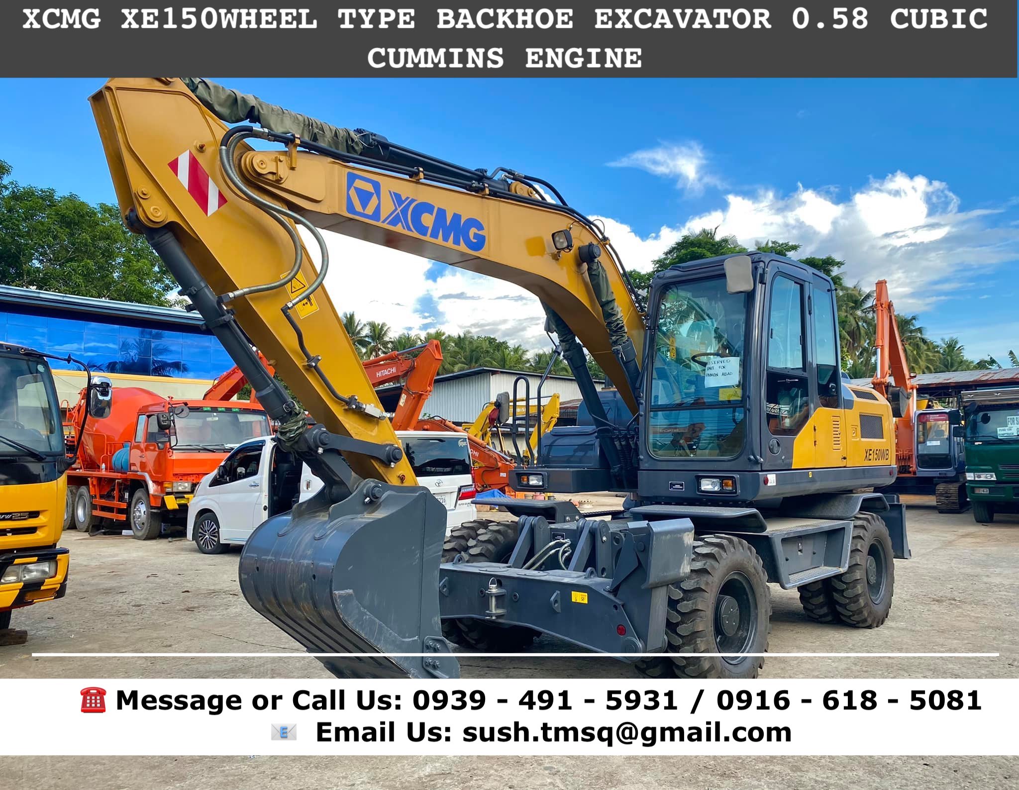 wheel type backhoe excavator with dozer 0.58cubic xcmg xe150wb