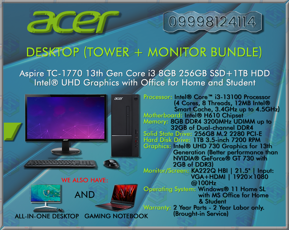 ACER ASPIRE DESKTOP COMPUTER (TOWER + MONITOR BUNDLE)