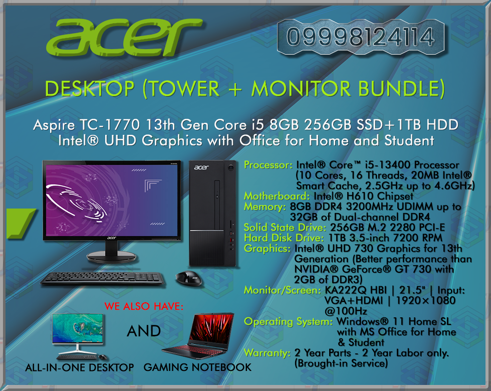 ACER ASPIRE DESKTOP COMPUTER (TOWER + MONITOR BUNDLE)