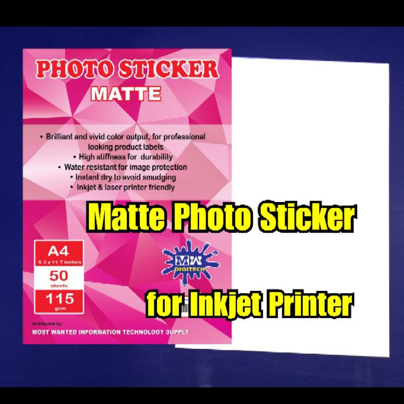 Matte Photo Sticker – A4 – Inkjet Friendly – 50sheets