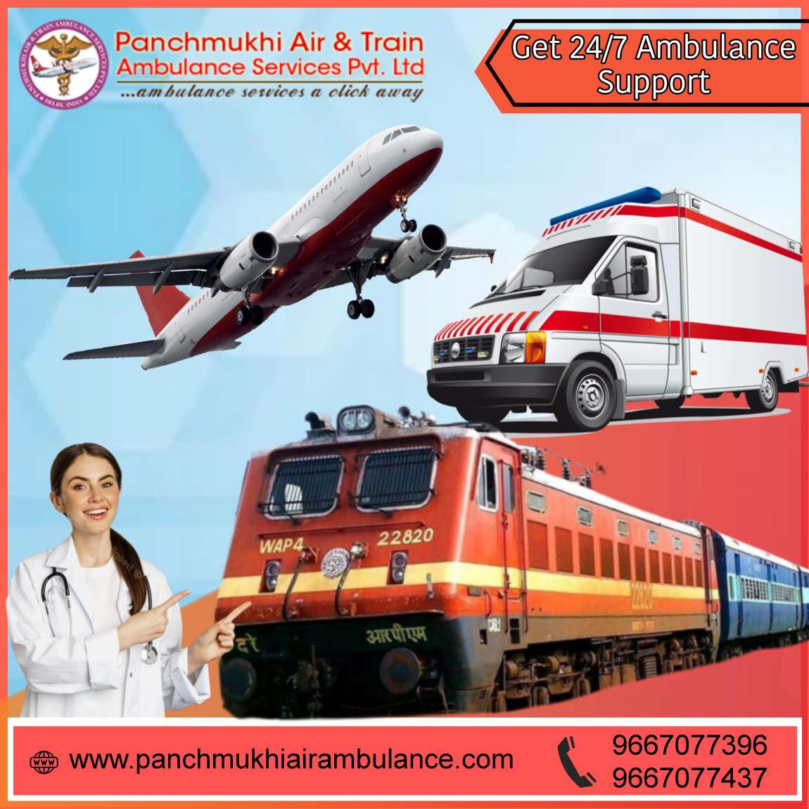 Hire Advanced Panchmukhi Air and Train Ambulance Services in Delhi with Life-saving Medical Facilities