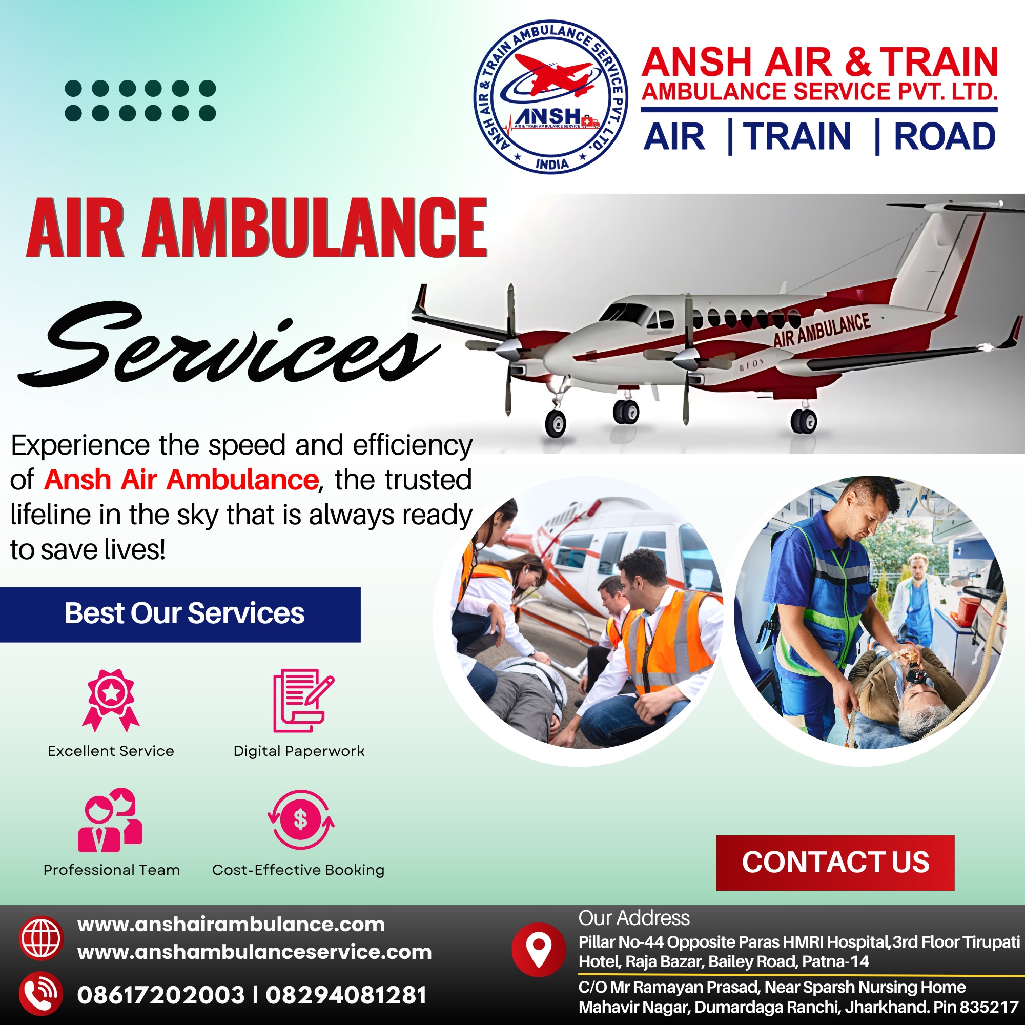 Ansh Air Ambulance Services in Ranchi – No Need to Hire Any Other Medical Flight