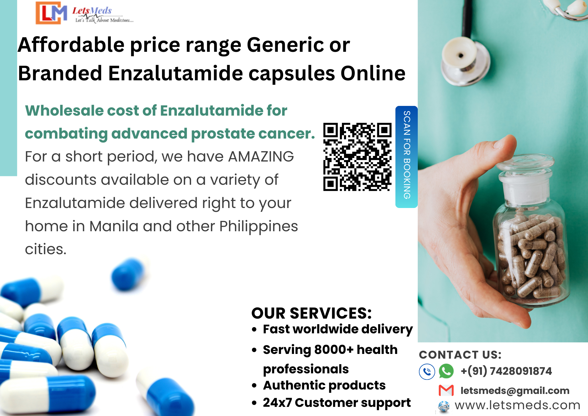 Wholesale price range Generic or Branded Enzalutamide capsules Online – Order from LetsMeds