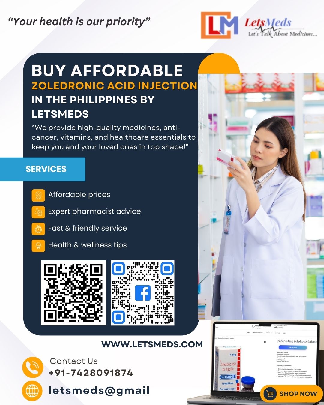 Buy Affordable Zoledronic Acid Injection in the Philippines by LetsMeds