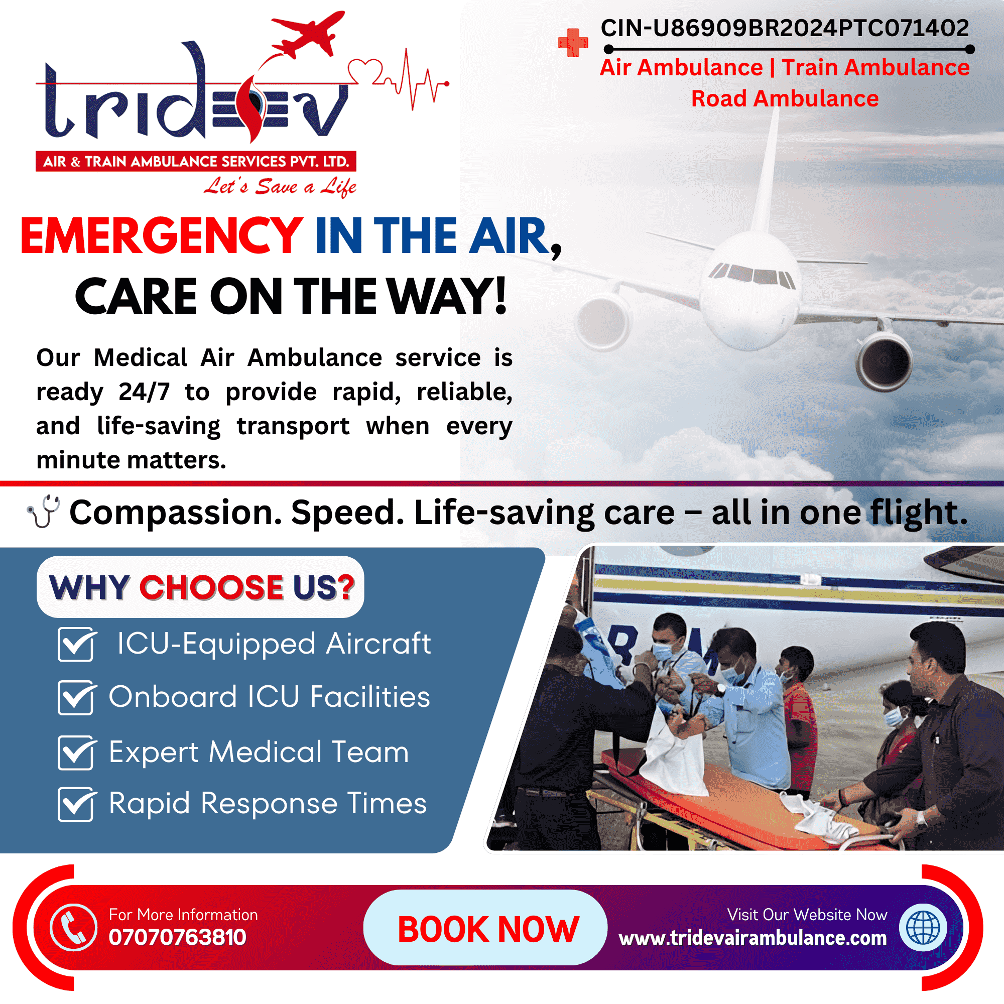 All Care in Tridev Air Ambulance Services in Patna Is Highly Equipped
