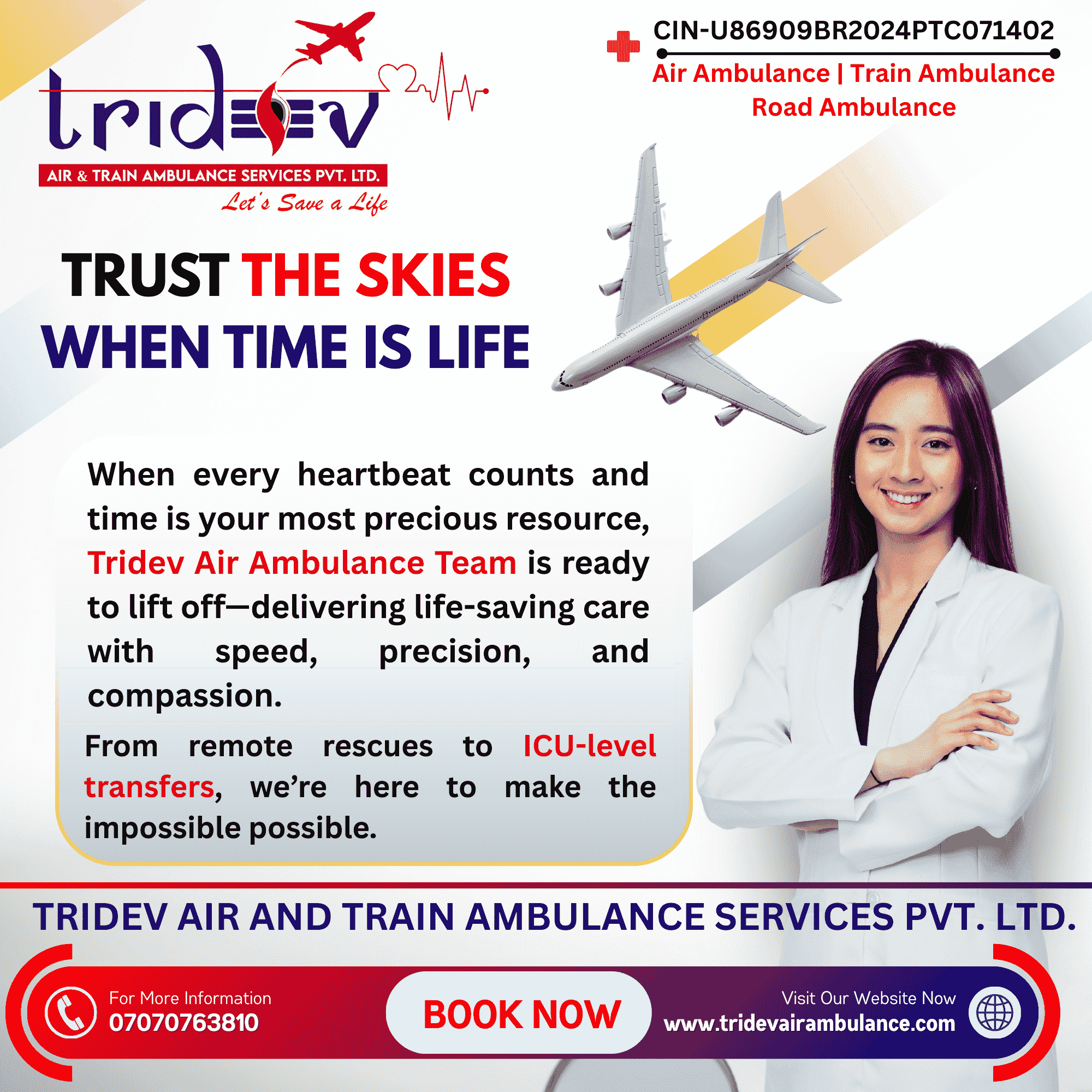 Get The Tridev Air Ambulance Services in Delhi for Severely Ill Person