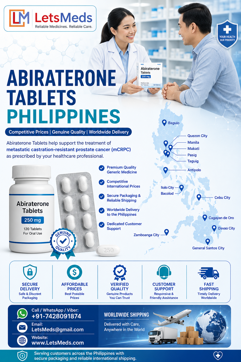 Where to buy Abiraterone Tablet Online at Lower cost in Makati City Philippines