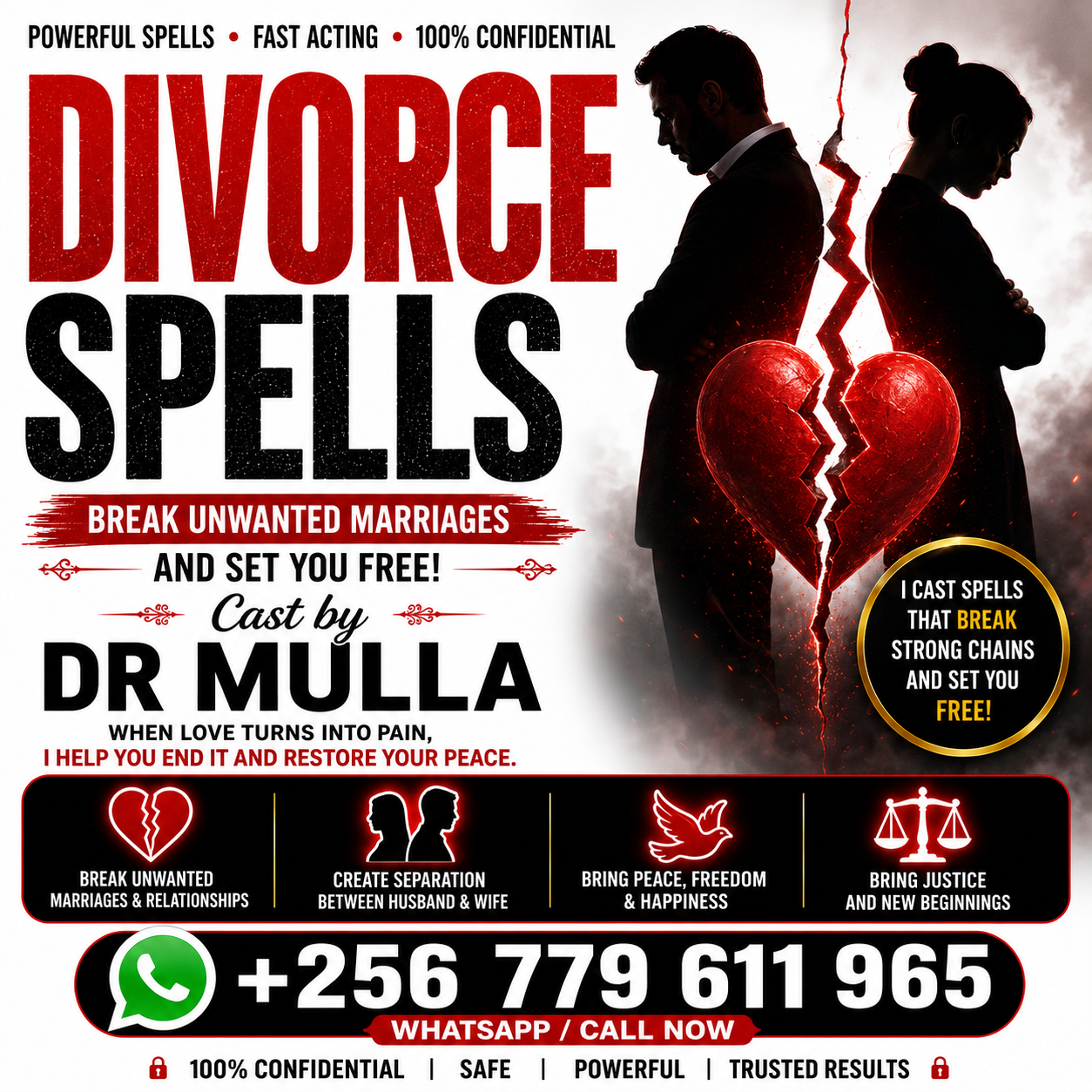 Need a Divorce? Try These 5 Powerful Divorce Spells by Dr Mulla for Ending Painful Marriage, Breaking Toxic Relationships | 📞 +256 779 611 965