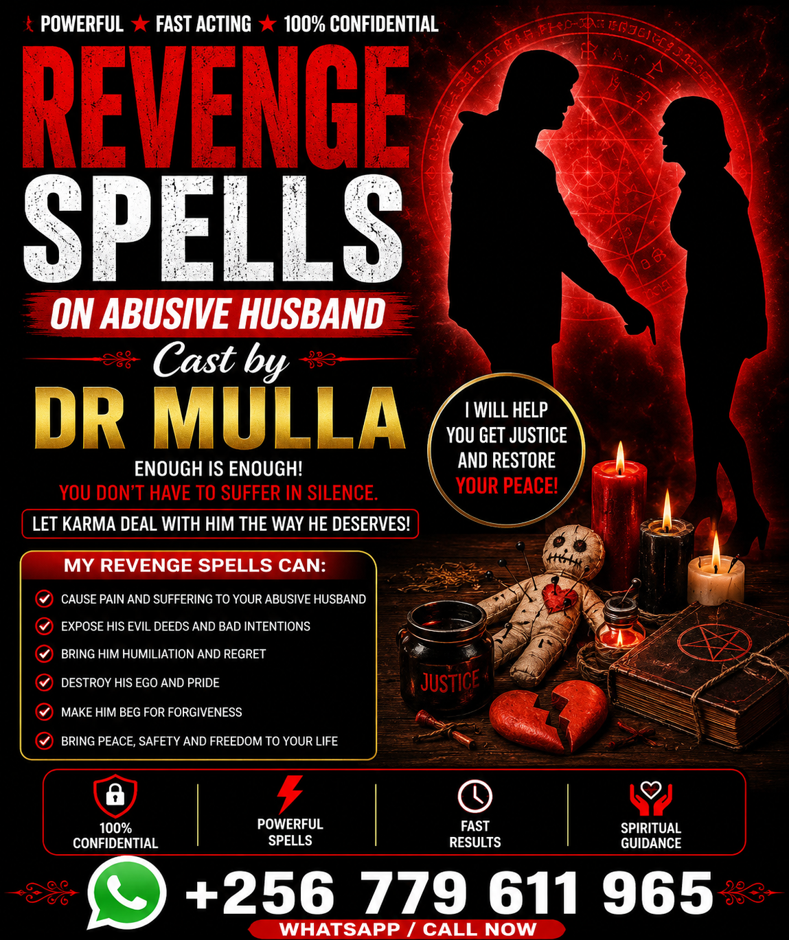 Powerful Revenge Spells to Target and Punish Abusive Husbands/Lovers Who Hurt, Control, and Destroy Others | WhatsApp Dr. Mulla +256 779 611 965