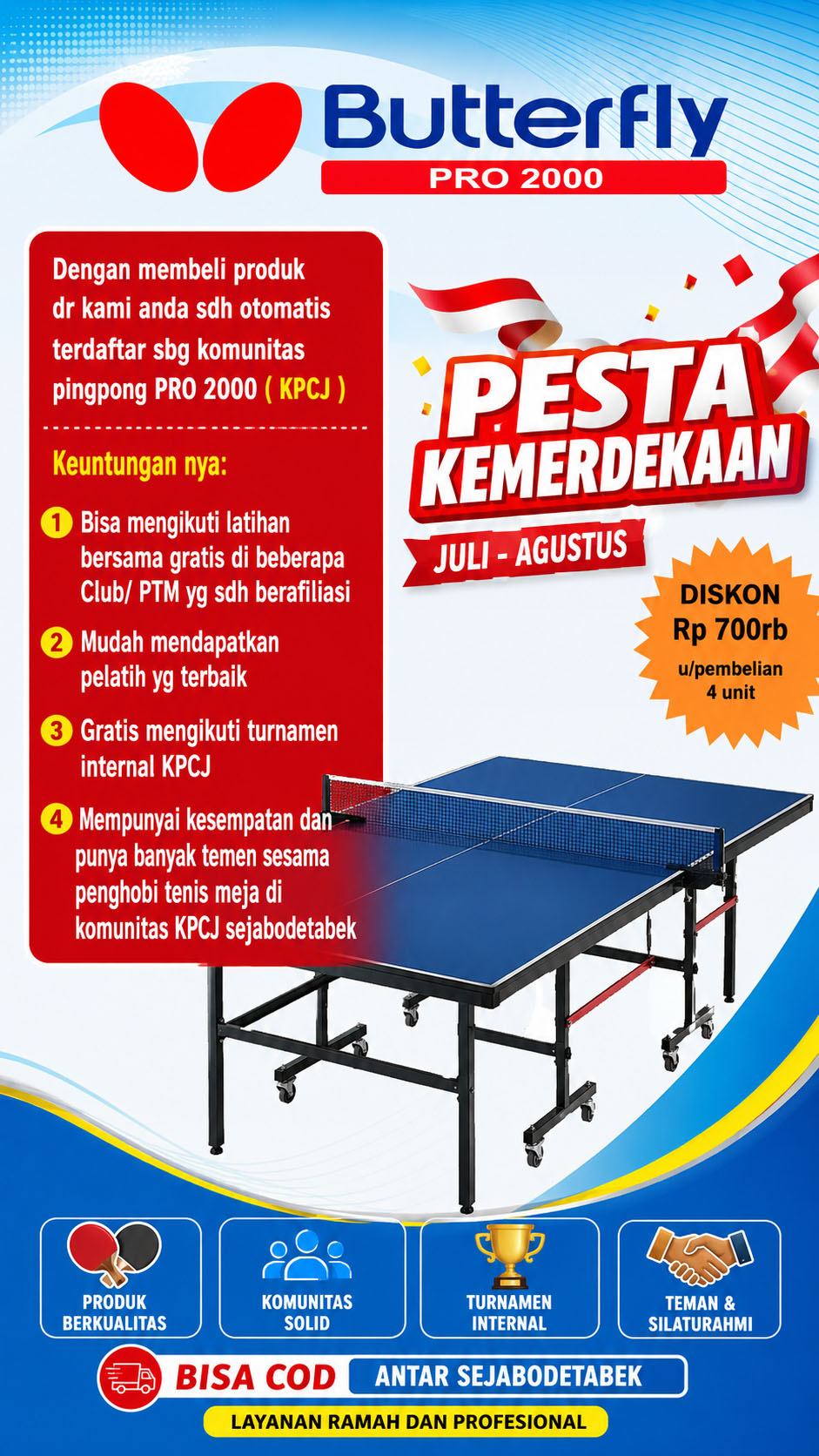 Tenis meja pingpong merk BUTTERFLY