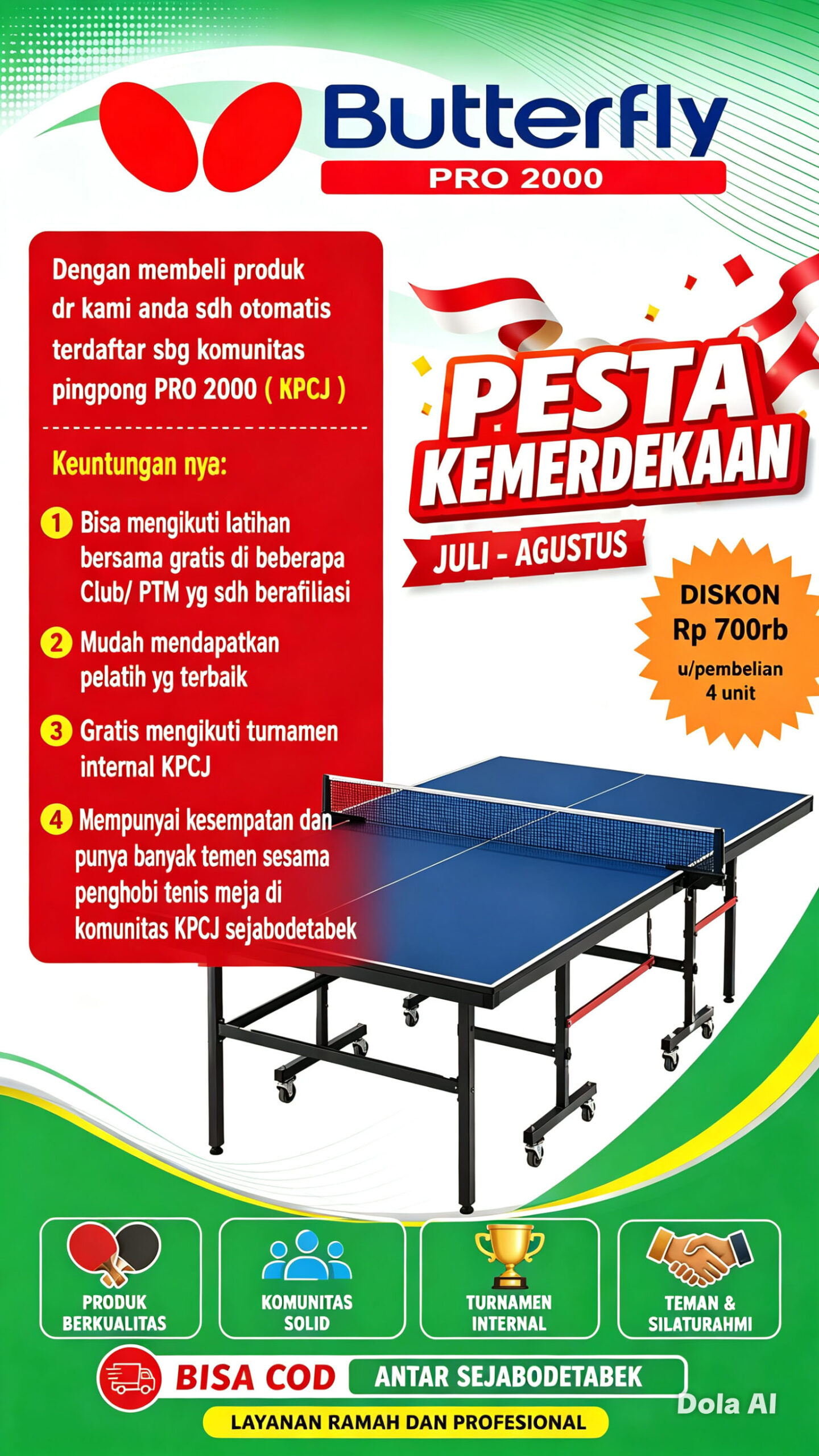 Tenis meja pingpong merk BUTTERFLY