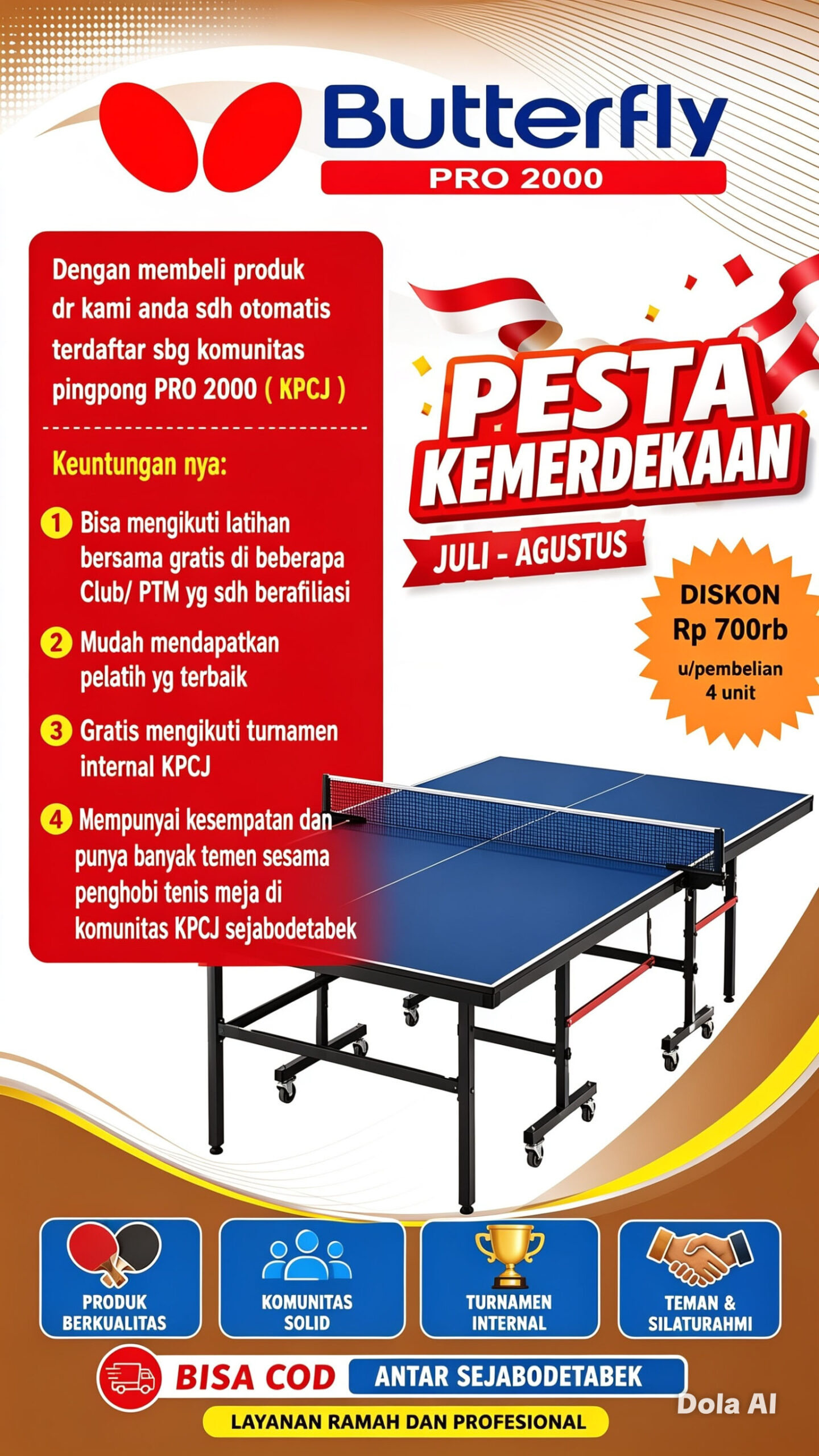 Tenis meja pingpong merk BUTTERFLY