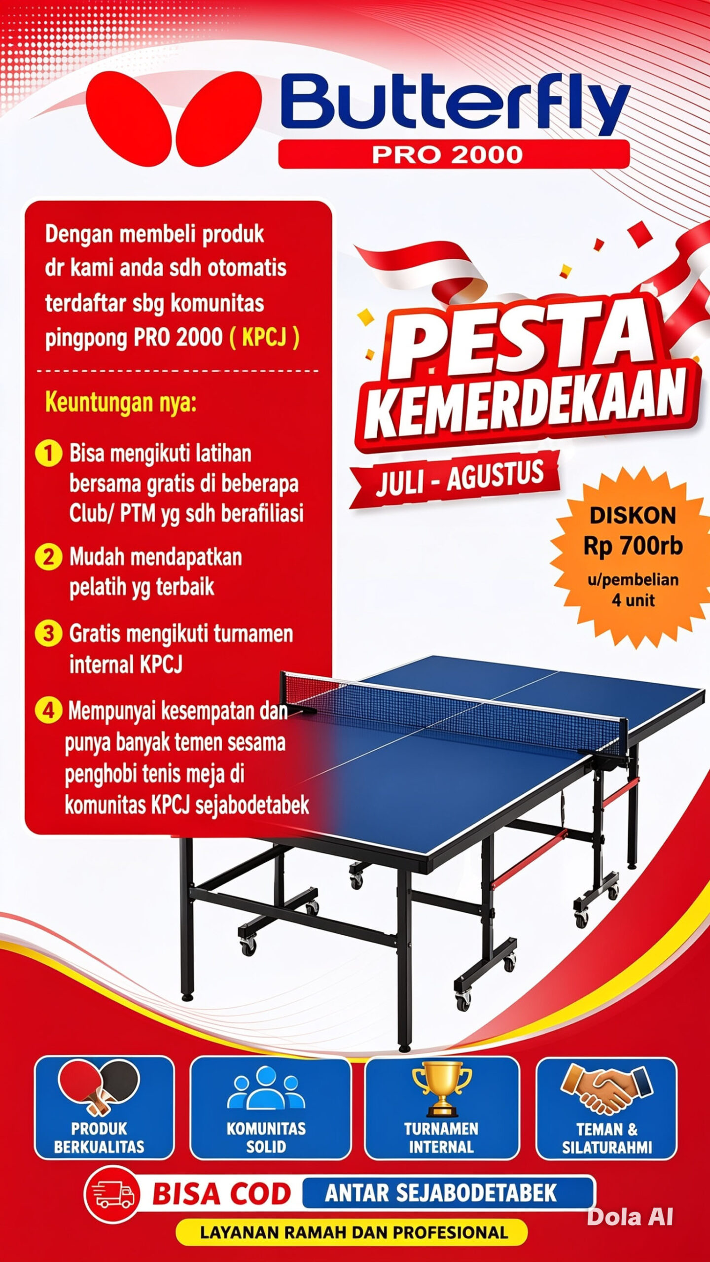 Tenis meja pingpong merk BUTTERFLY