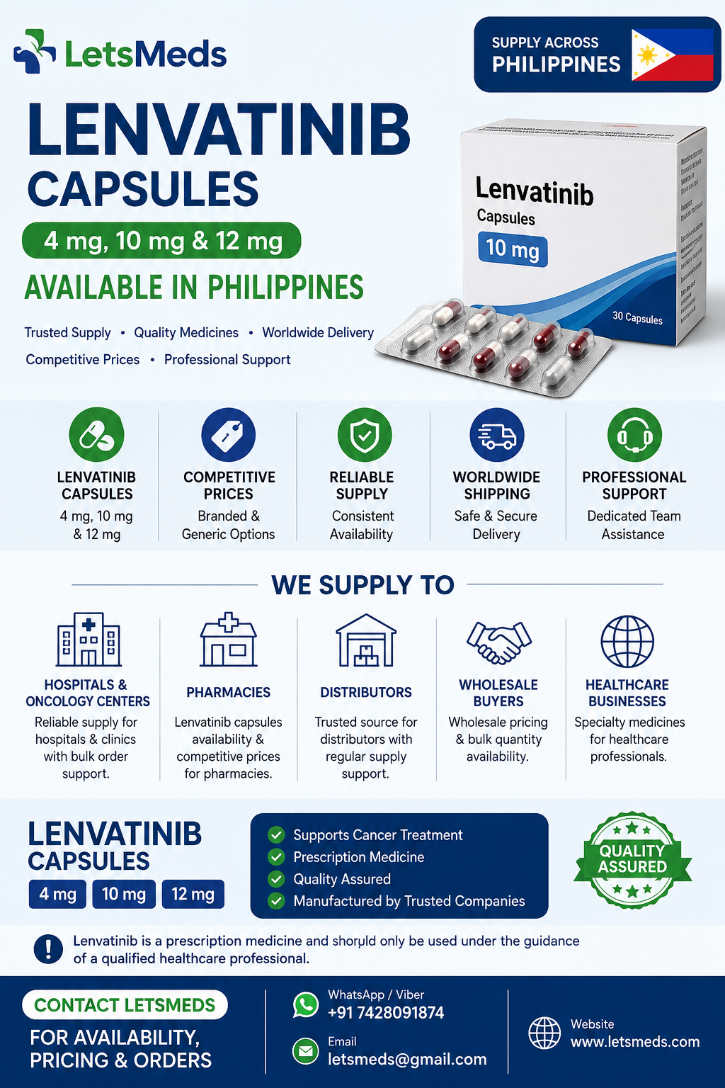 Lenvatinib Medicines Supplier in The Philippines for Pharmacies, Hospitals and Patients