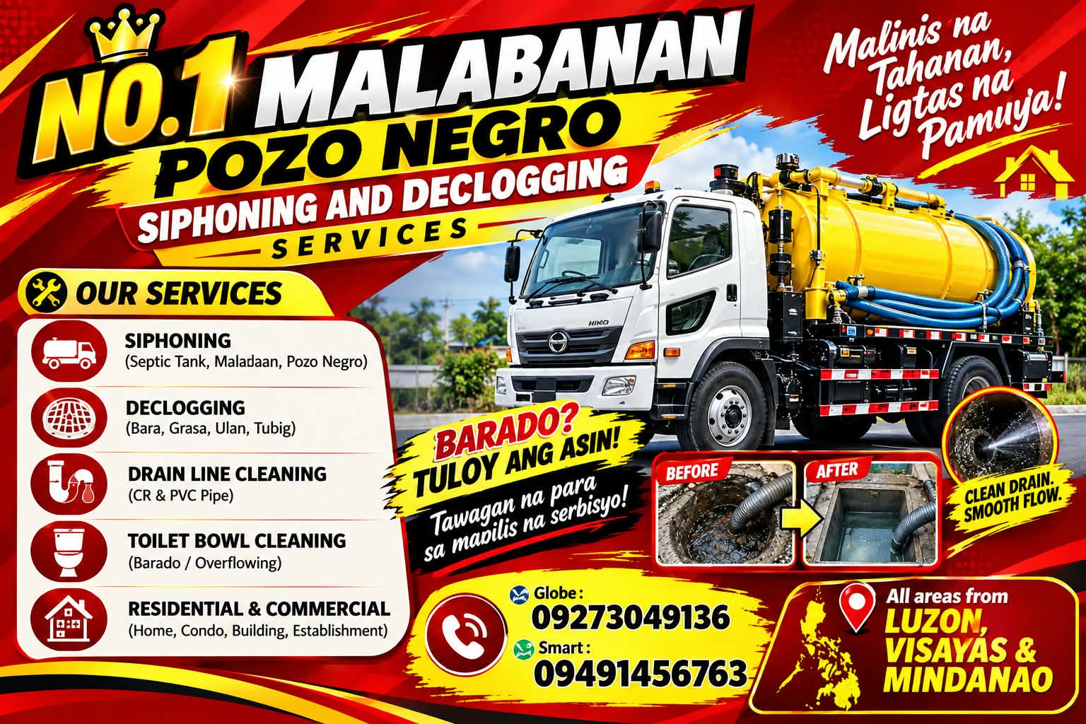 NO.1 MALABANAN PILILLA RIZAL 09273049136   POZO NEGRO & DECLOGGING SERVICES